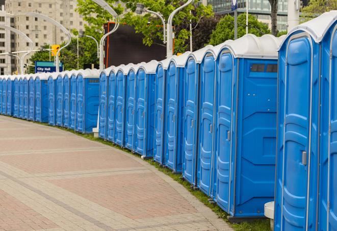 hygienic and sanitized portable restrooms for use at a charity race or marathon in Abington